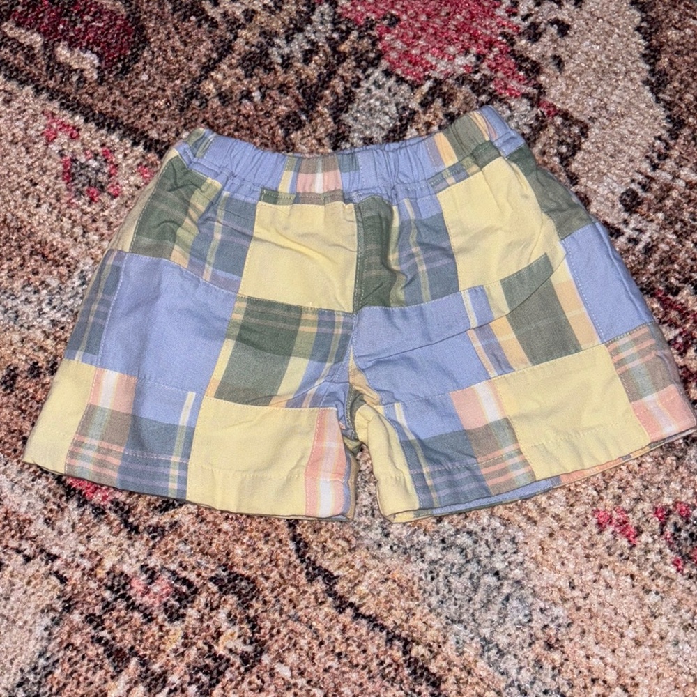 The Beaufort Bonnet Company Plaid Kids Shorts - Yellow, Blue, Green